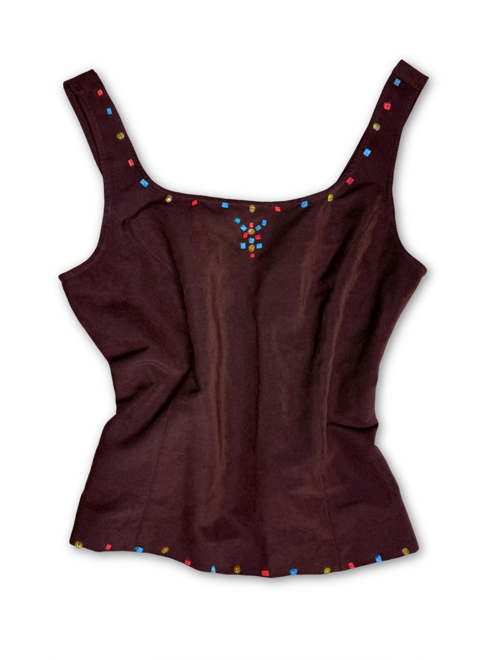 Vintage Y2K Brown Embellished Boho Tank Top